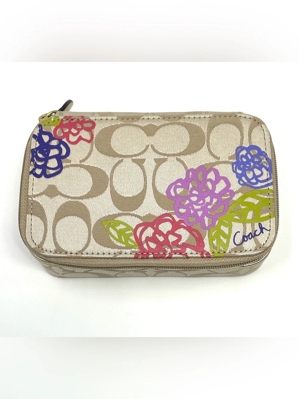 Coach Daisy Applique Signature Jewelry Case Small 6x4x2
